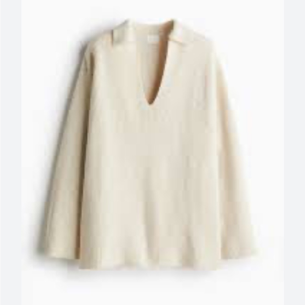 H&M NWT Cream Wool Blend Knit Ribbed Sweater with Collar